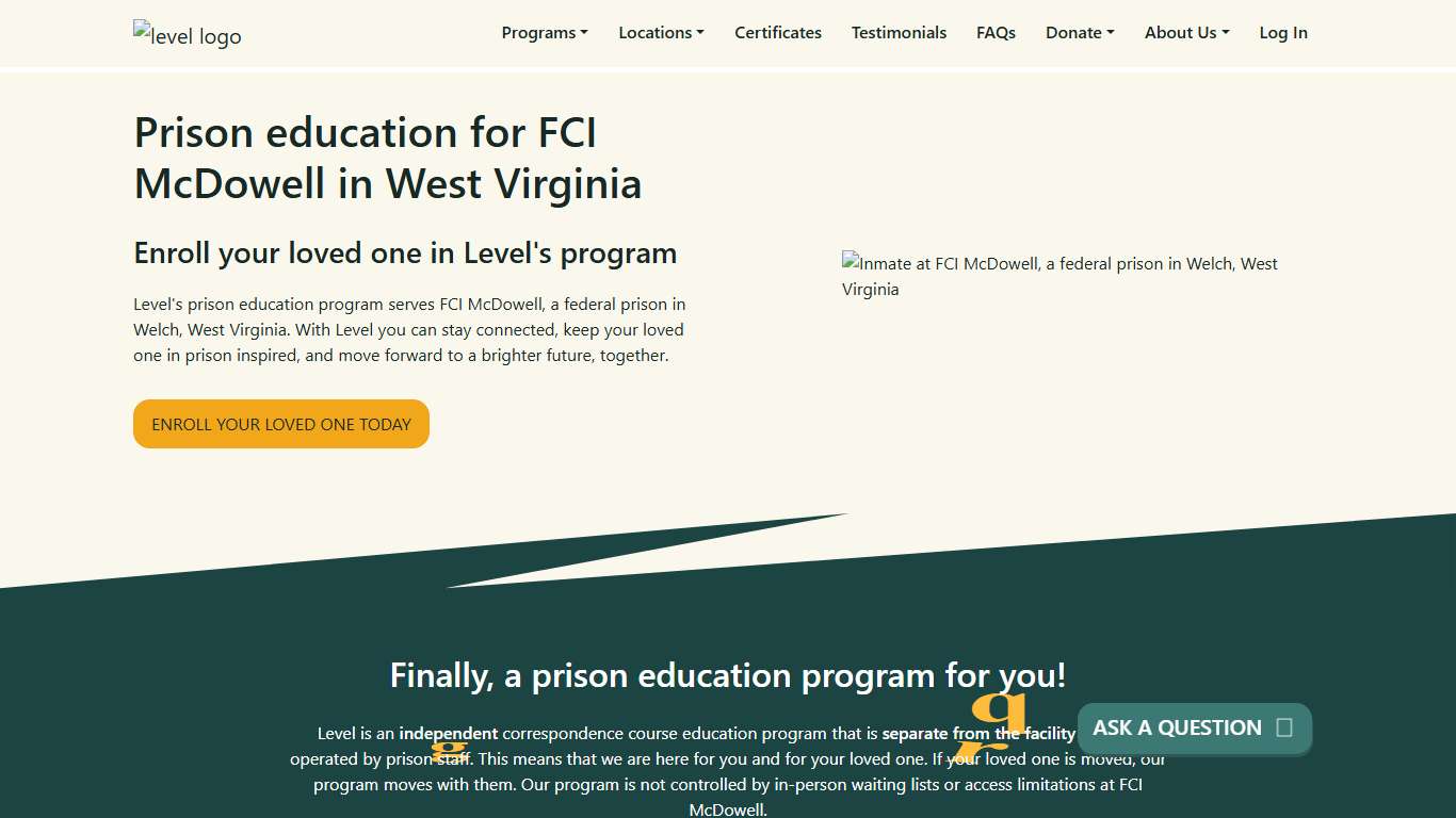 Prison Education For FCI McDowell - Level